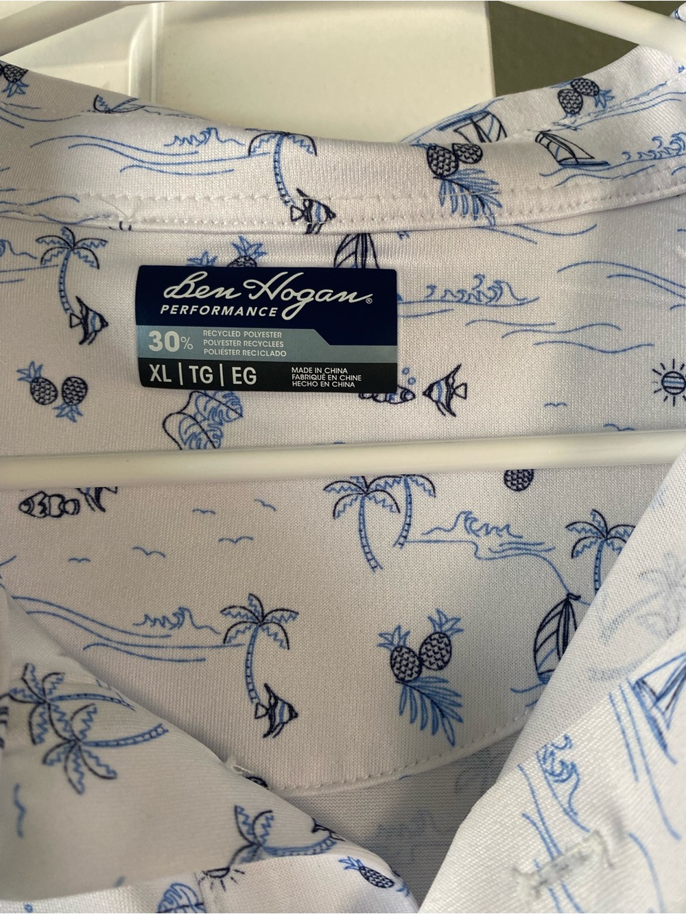 Ben Hogan White Dress Shirt with Blue Tropical Print